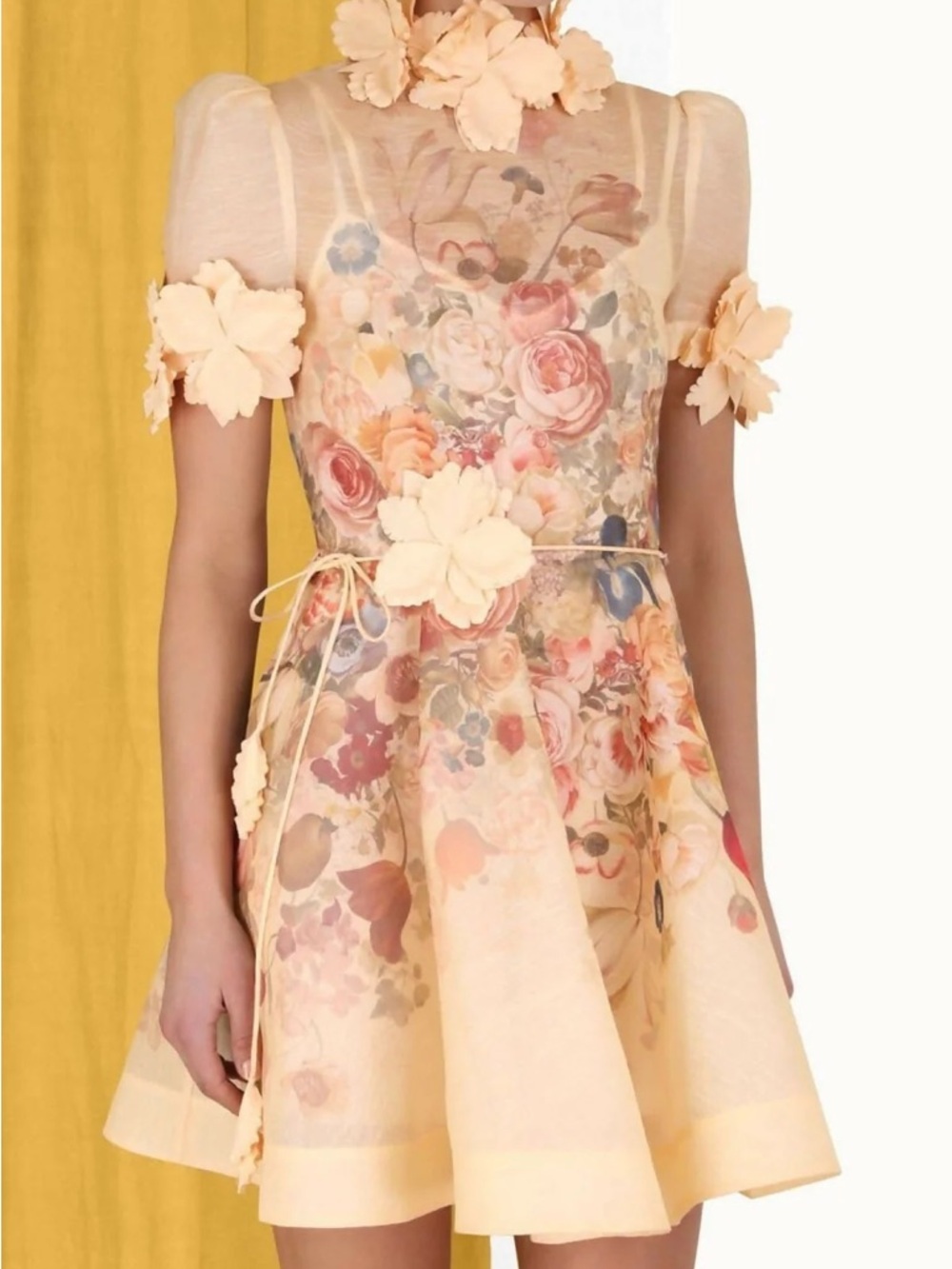 Zimmermann Peach Floral Mini Dress with 3D Petal Accents - Picture 2 of 6